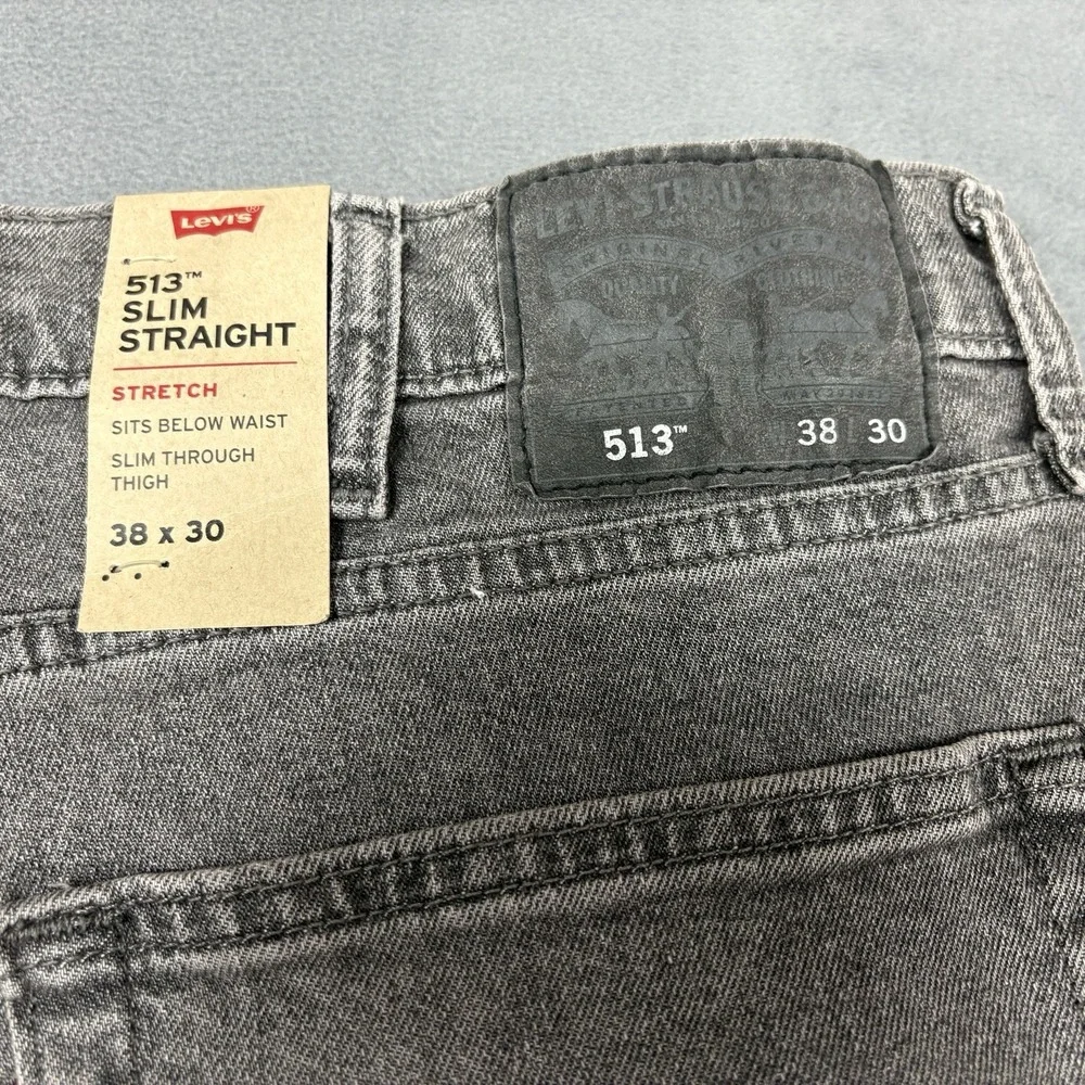 NEW Levi's 513 Slim Straight Jeans Men's Size 38x30 Gray Stretch Denim